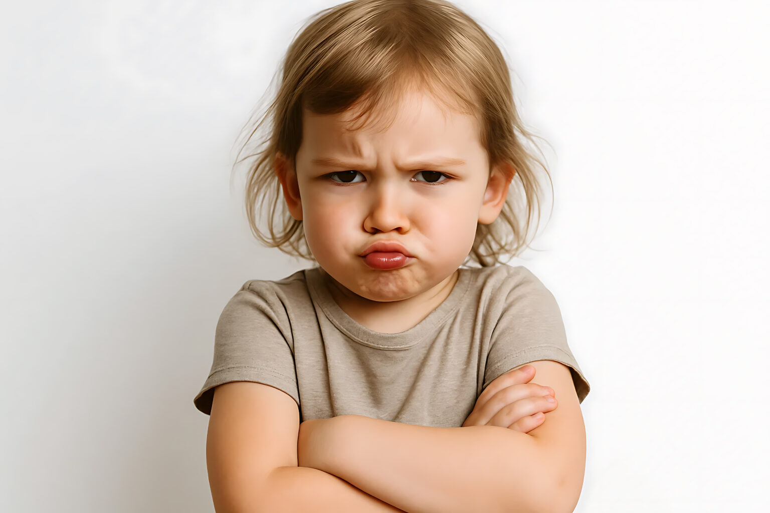 Angry pouting child arms crossed